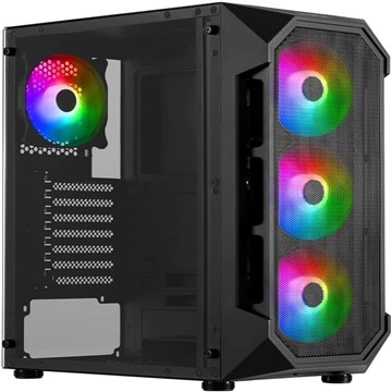GAMDIAS ATX Mid Tower Gaming Computer PC Case with Side Tempered Glass, 4X 120mm ARGB Case Fans and